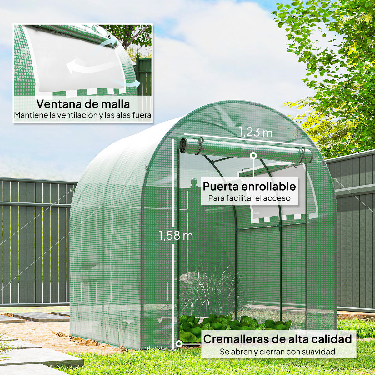 Invernadero De Jardín Outsunny Pe, Acero Verde 180x180x200 Cm_5