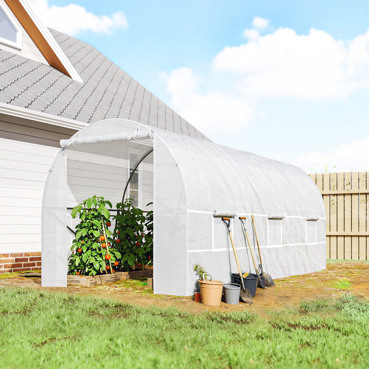 Invernadero De Túnel Outsunny Metal, Pe Blanco 445x200x200 Cm_1