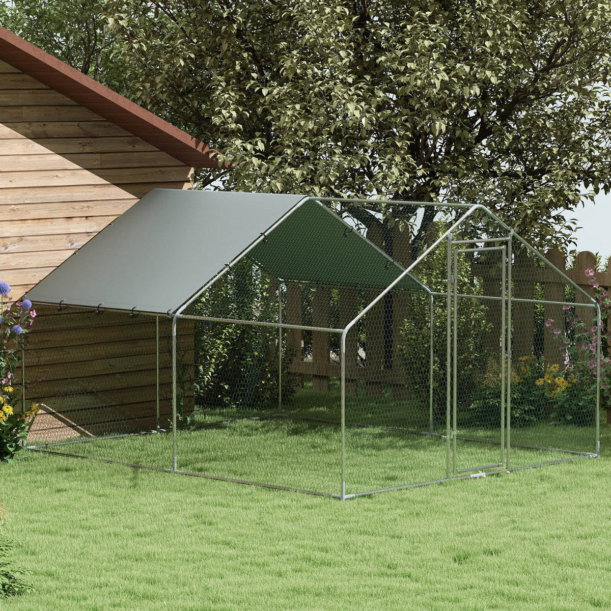 Gallinero Para Exterior Pawhut Acero Plata 300x340x190 Cm_1