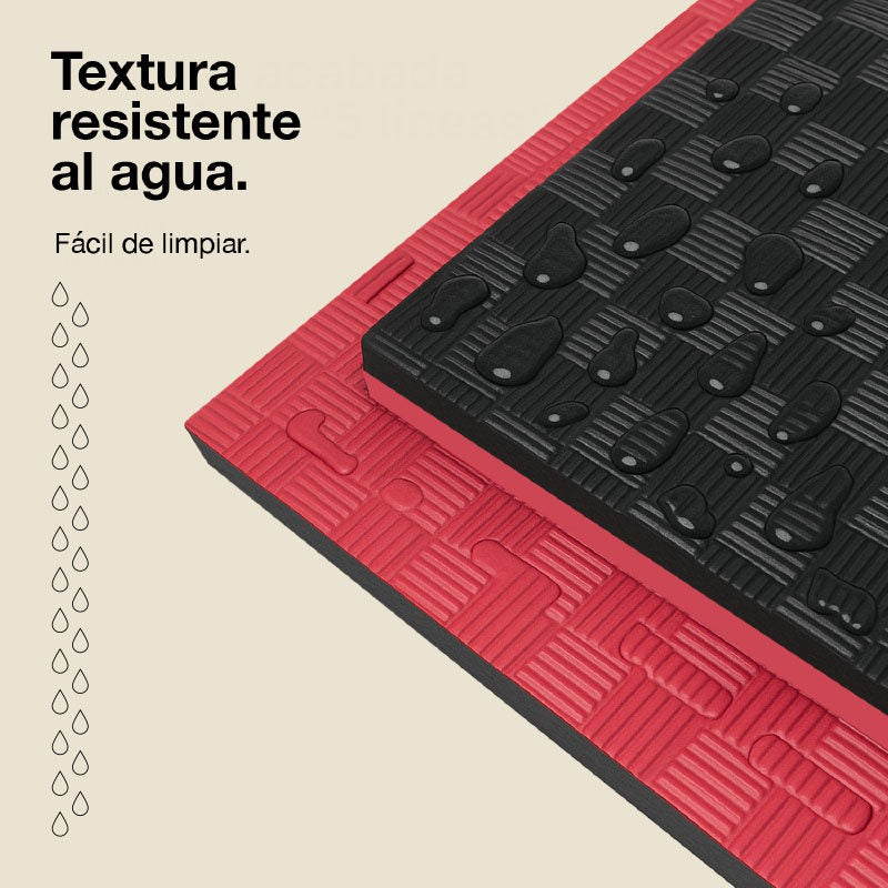 Tatami Puzzle 2,5cm 100x100cm, Pack 4 Unidades – Superficie 5 Líneas Negro/rojo Jowy_4