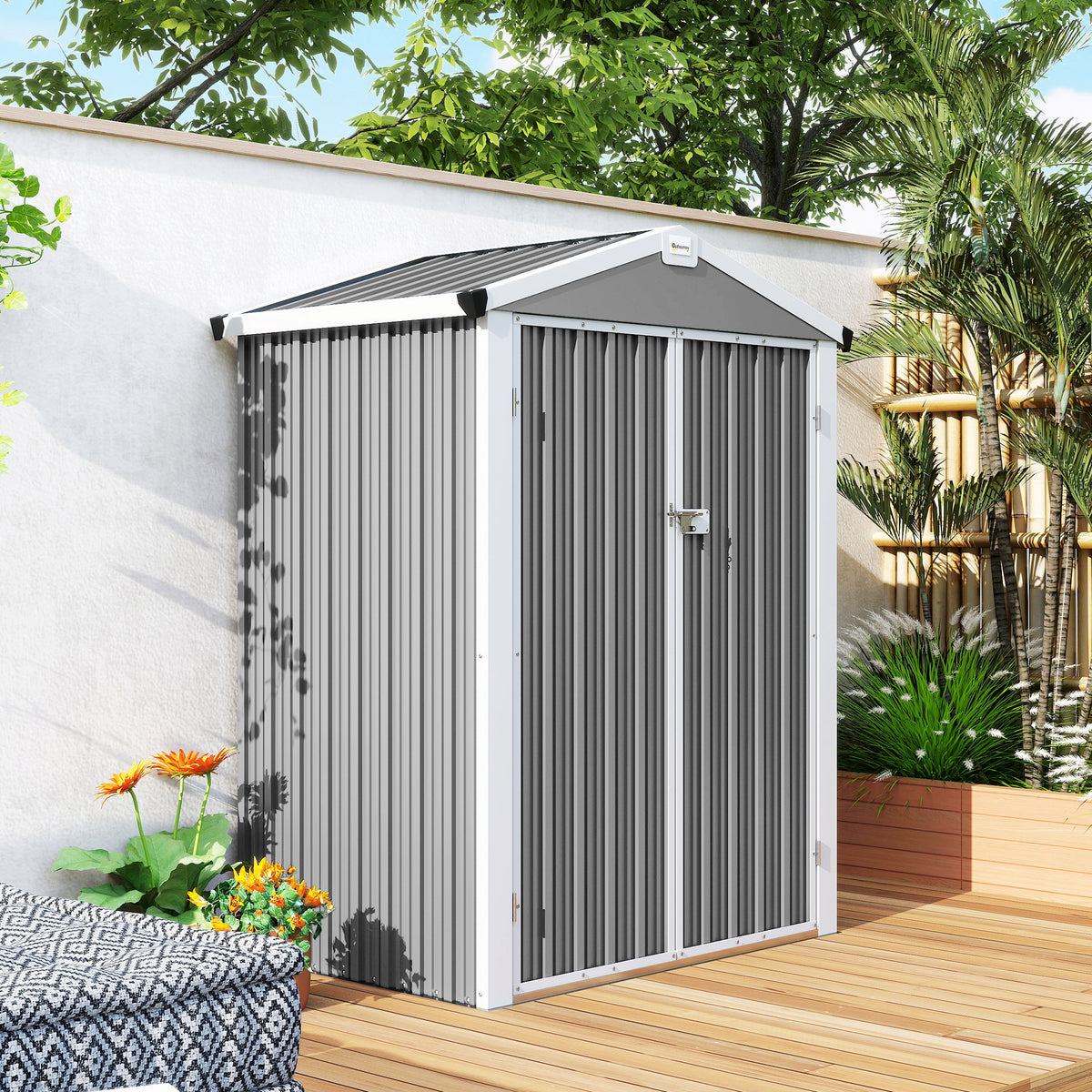Caseta De Jardín Outsunny Acero Galvanizado Gris 133x87x178 Cm_4