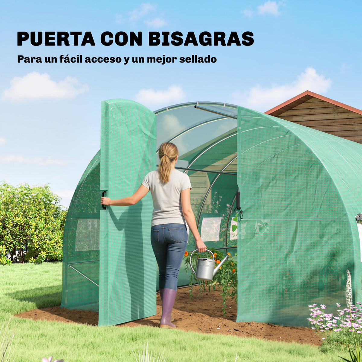 Invernadero De Túnel Outsunny Acero Galvanizado, Pe Verde 597x295x200 Cm_5