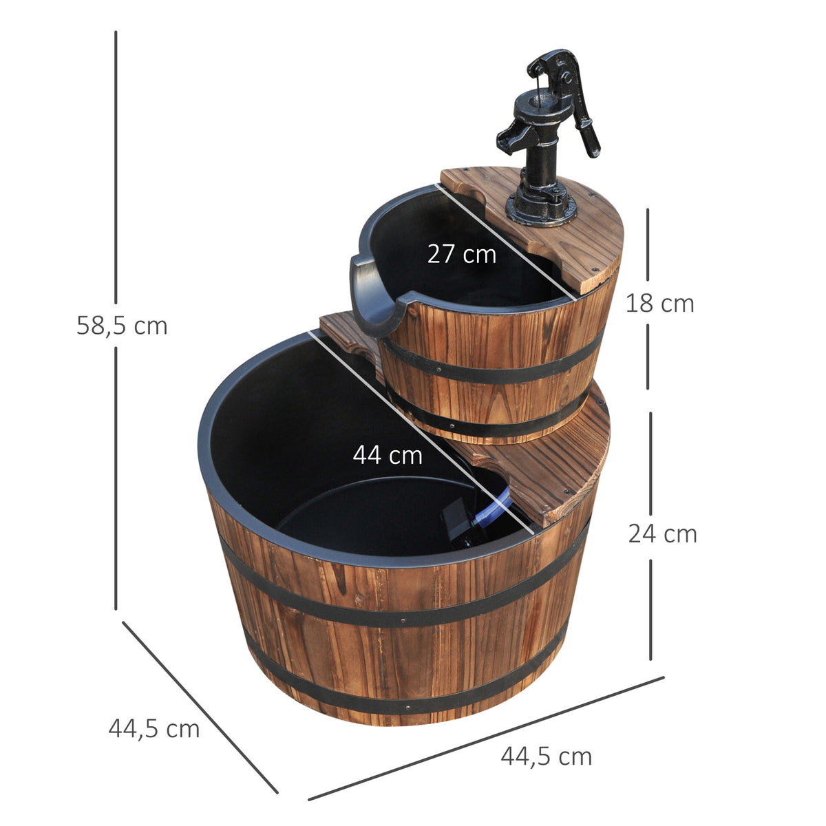 Fuente De Agua Outsunny Madera De Abeto, Plástico Madera Natural 44.5x44.5x58.5 Cm_2
