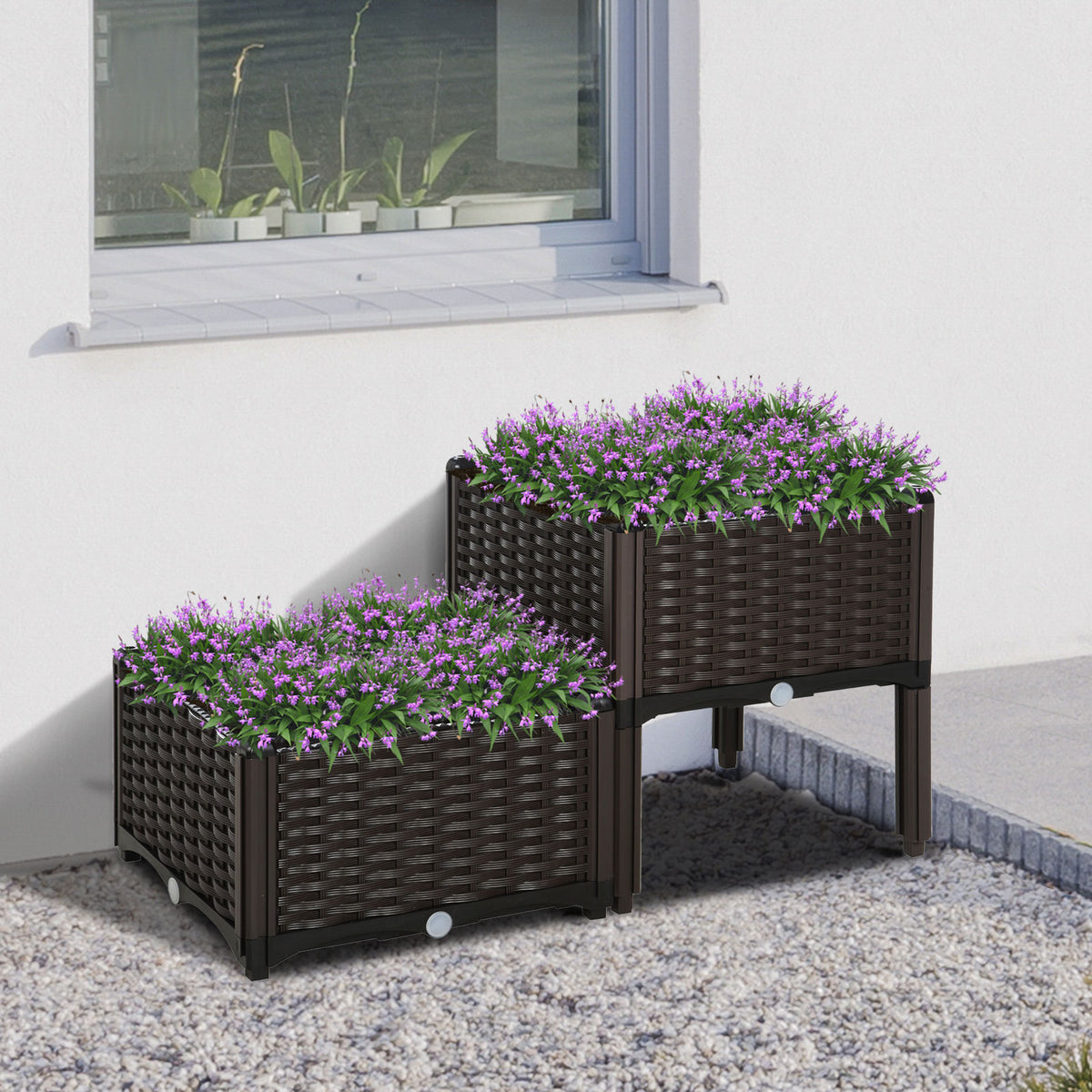 Conjunto De 2 Macetas Cuadradas Outsunny Marrón 40x40x44 Cm_1