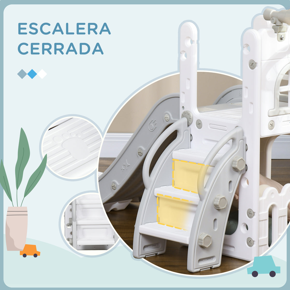 Tobogán Infantil Aiyaplay Hdpe, Pp Blanco Y Gris 70x177x92 Cm 331-052v00gy_5