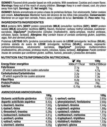 Isowhey - 1kg - Cookies &amp; Cream - Proteína De Aislado De Suero Isolate - Quamtrax_5