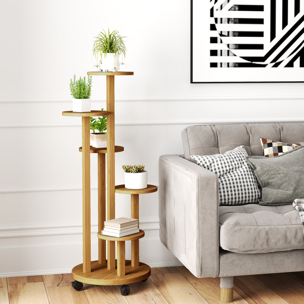 Soporte Para Plantas Outsunny Bambú Madera Natural 33x33x90 Cm_1