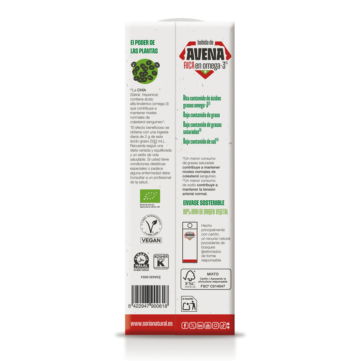 Bebida Ecológica de Avena rica en Omega 3, Soria Natural, 1L