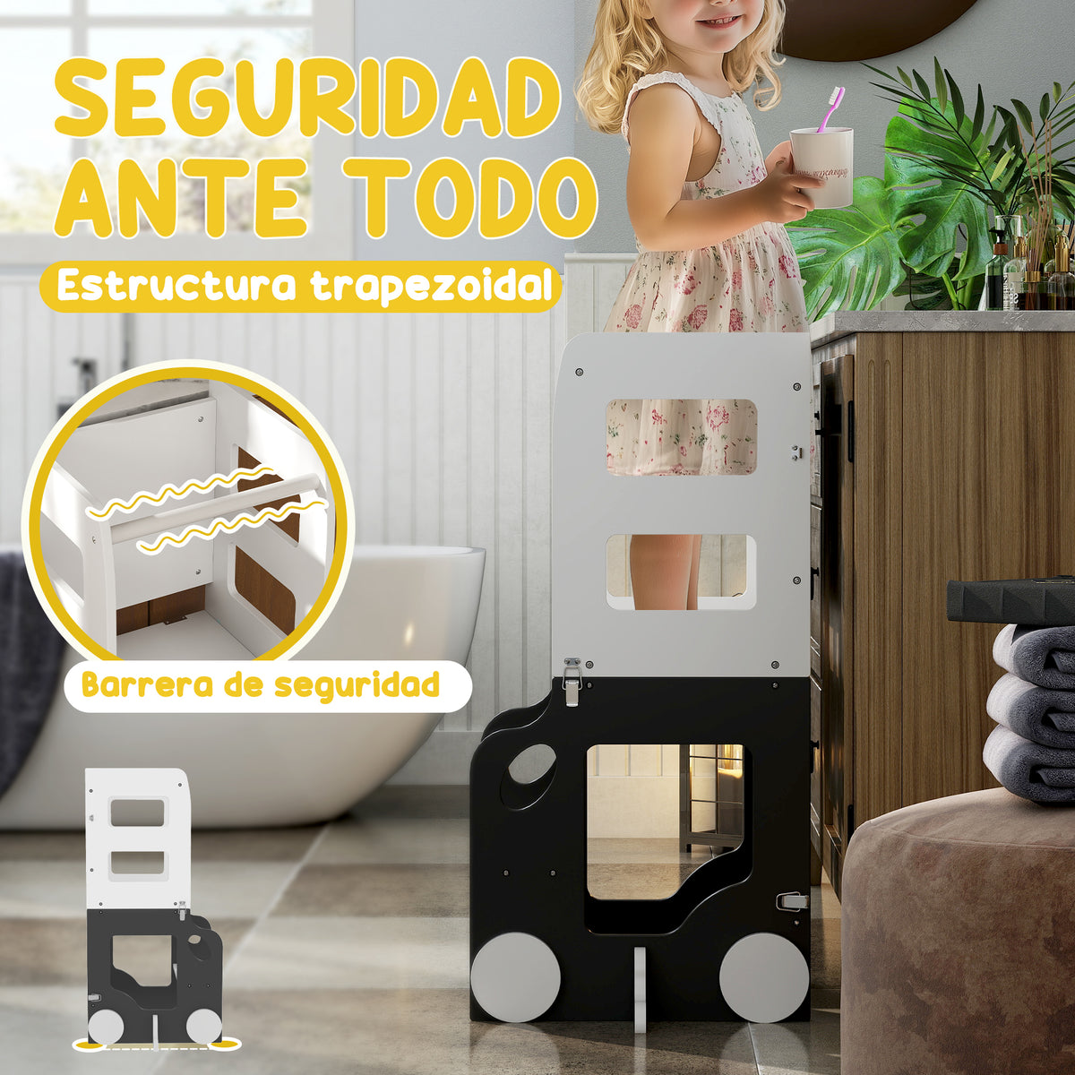 Torre De Aprendizaje Aiyaplay Mdf, Madera De Pino Blanco Y Gris 58x46x92 Cm_4