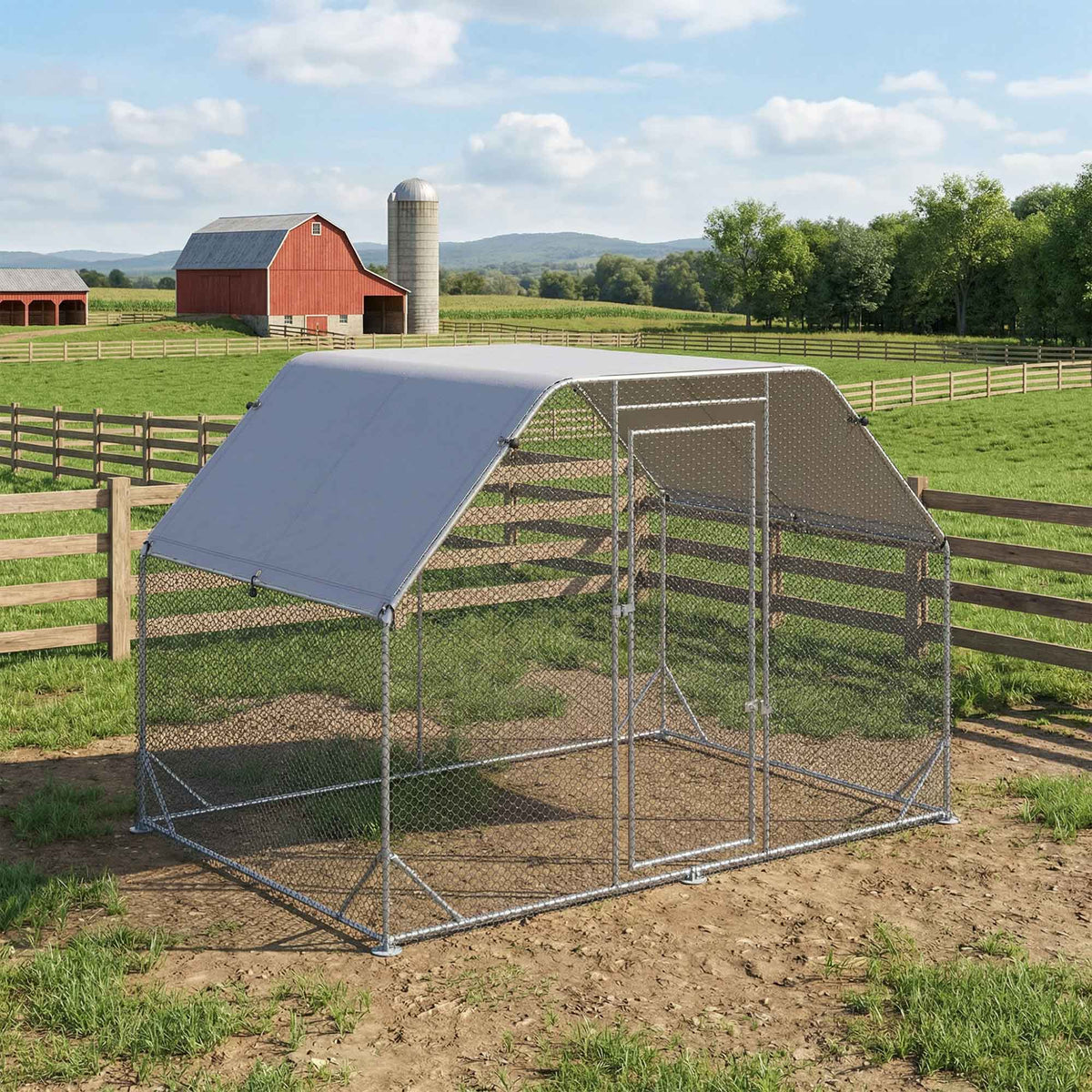 Gallinero Exterior Pawhut Acero Galvanizado Plata 280x190x195 Cm_1