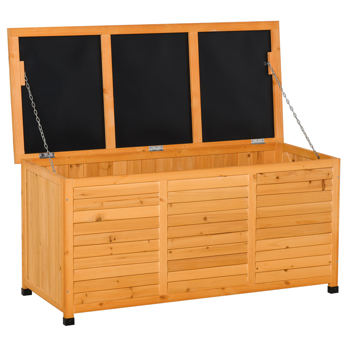 Baúl De Almacenaje Outsunny Madera De Abeto Madera Natural 127x56x60 Cm_0