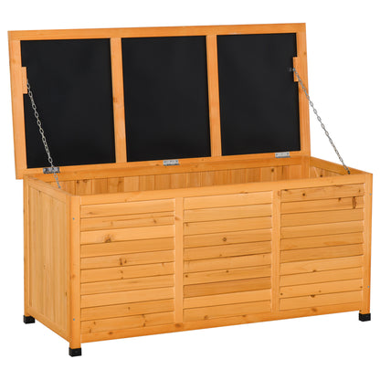 Baúl De Almacenaje Outsunny Madera De Abeto Madera Natural 127x56x60 Cm_0