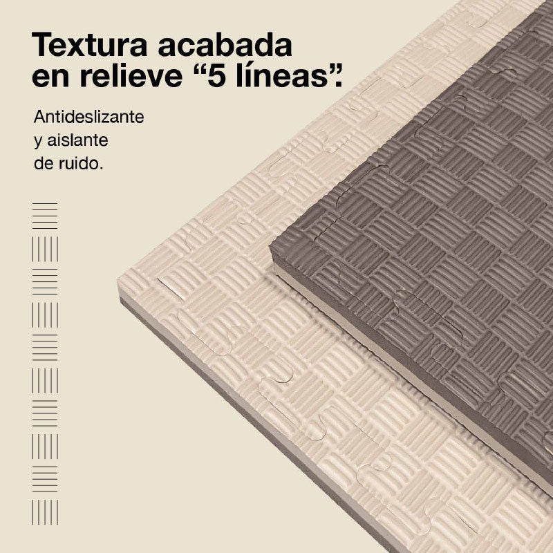 Tatami Puzzle 2cm 100x100cm, Pack 4 Unidades – Superficie 5 Líneas Gris/blanco Jowy_3