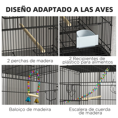 Jaula Para Pájaros Pawhut Acero, Pp Negro 77x46x164 Cm_5