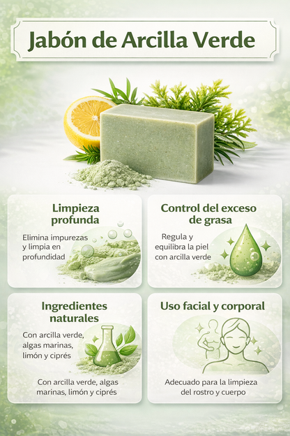 Jabón Sólido Natural de Arcilla Verde 100 g | Limpieza Purificante para Piel Grasa y Mixta | M&amp;On Naturals_2