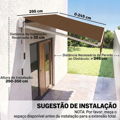 Toldo Manual Retráctil Outsunny Poliéster, Aluminio Café 295x245x151.5 Cm_2