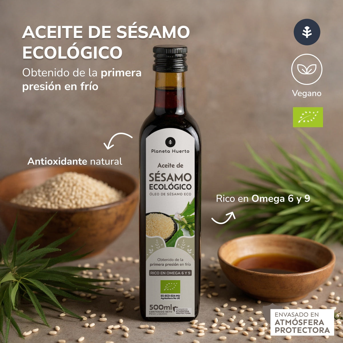 Aceite de Sésamo prensado en frío ECO Planeta Huerto 500 ml