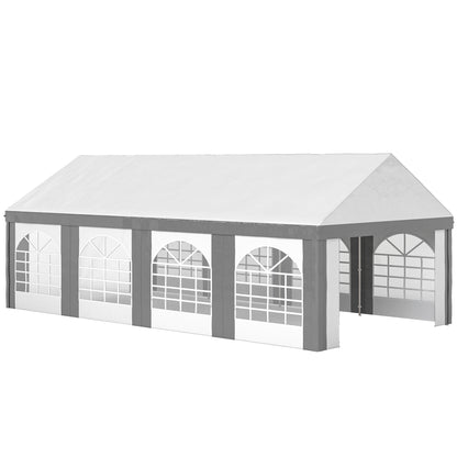 Carpa Para Fiesta Outsunny Acero, Pe Gris Y Blanco 797x397x310 Cm_0