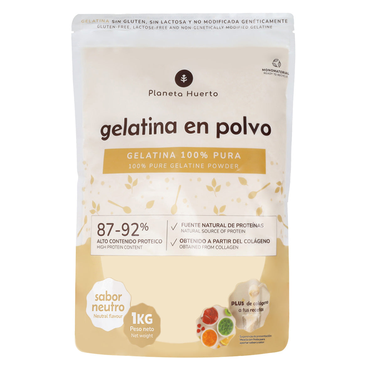 Gelatina neutra en polvo fuente de colágeno Planeta Huerto 1 Kg