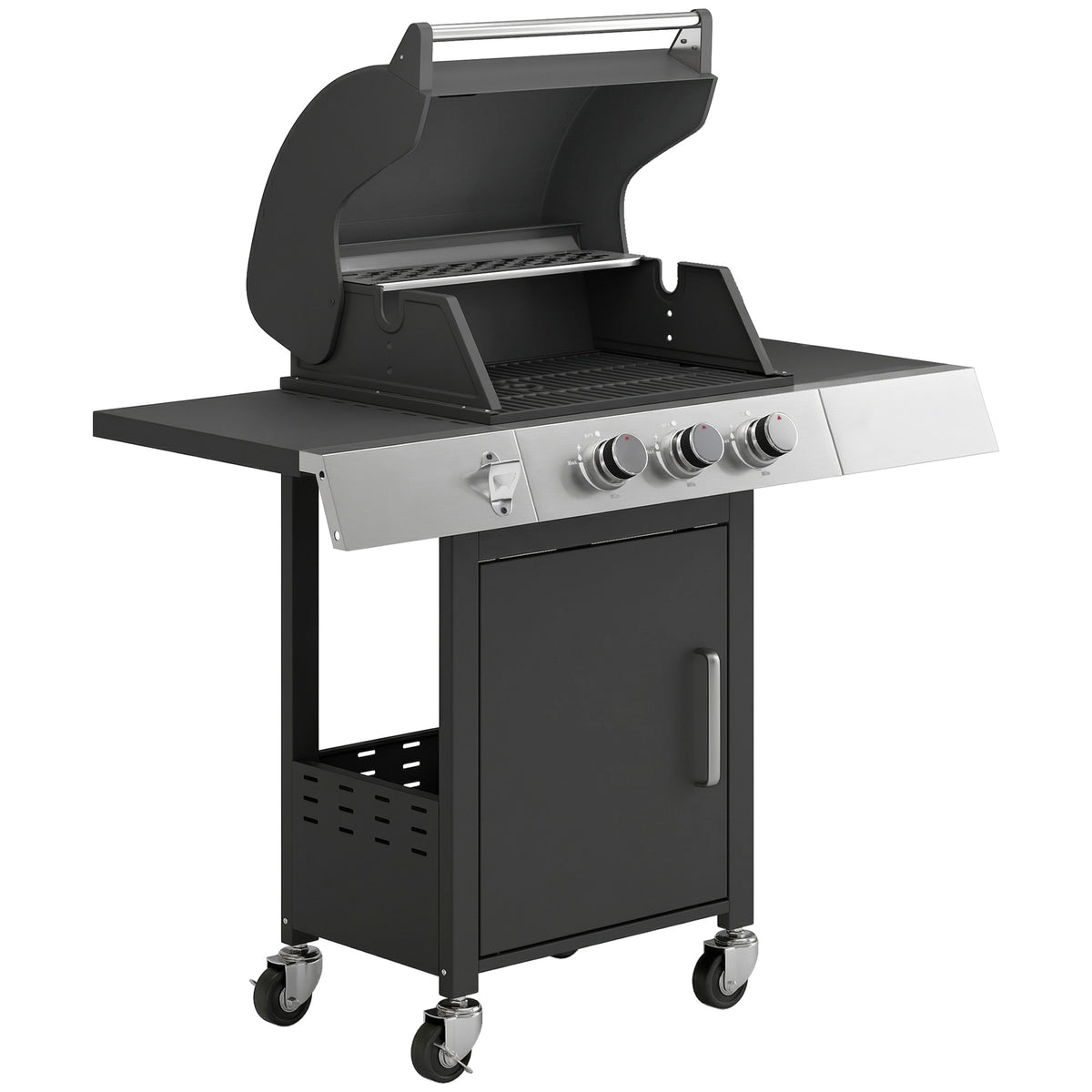 Outsunny Barbacoa De Gas Con 3 Quemadores 8,1 Kw Termómetro Mesas Laterales_0