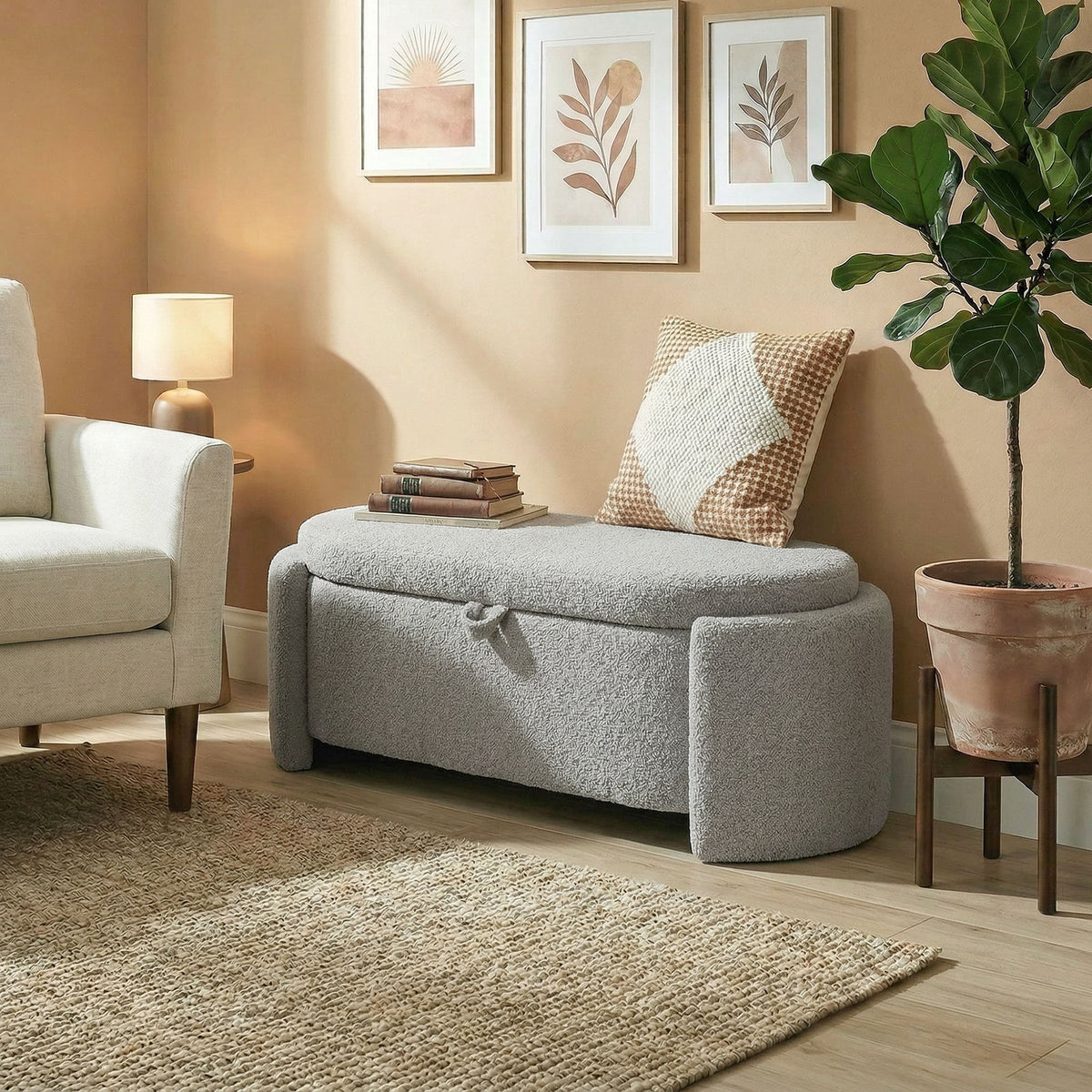 Banco De Almacenaje Homcom Terciopelo De Teddy Gris Claro 129x48.5x44 Cm_3
