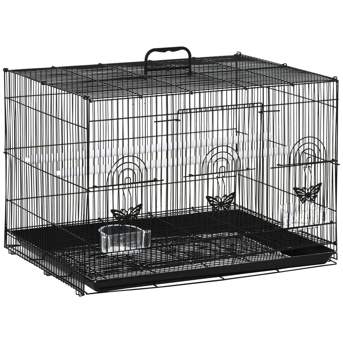 Jaula Para Pájaros Pawhut Metal, Pp Negro 60x41x41 Cm_0