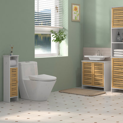 Conjunto De Baño Homcom Mdf, Bambú Blanco 21x17x78 Cm_1
