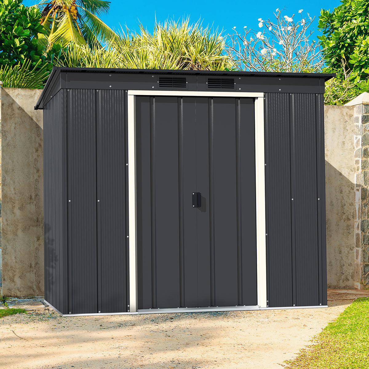 Duramax - Caseta Jardín - Eco Pent Roof 6x4 - Metal - Color Gris Antracita_1