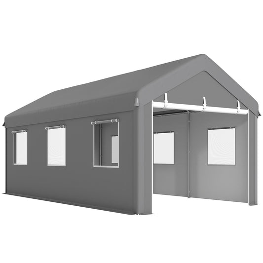 Outsunny Carpa Garaje 6x3 M Impermeable Con Paredes Laterales Desmontables Gris_0