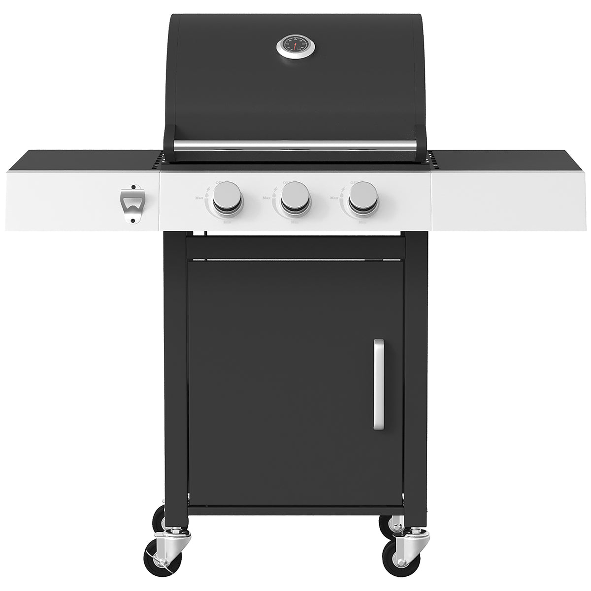 Barbacoa De Gas Outsunny Acero Inoxidable, Metal Negro 109x50x109 Cm_4