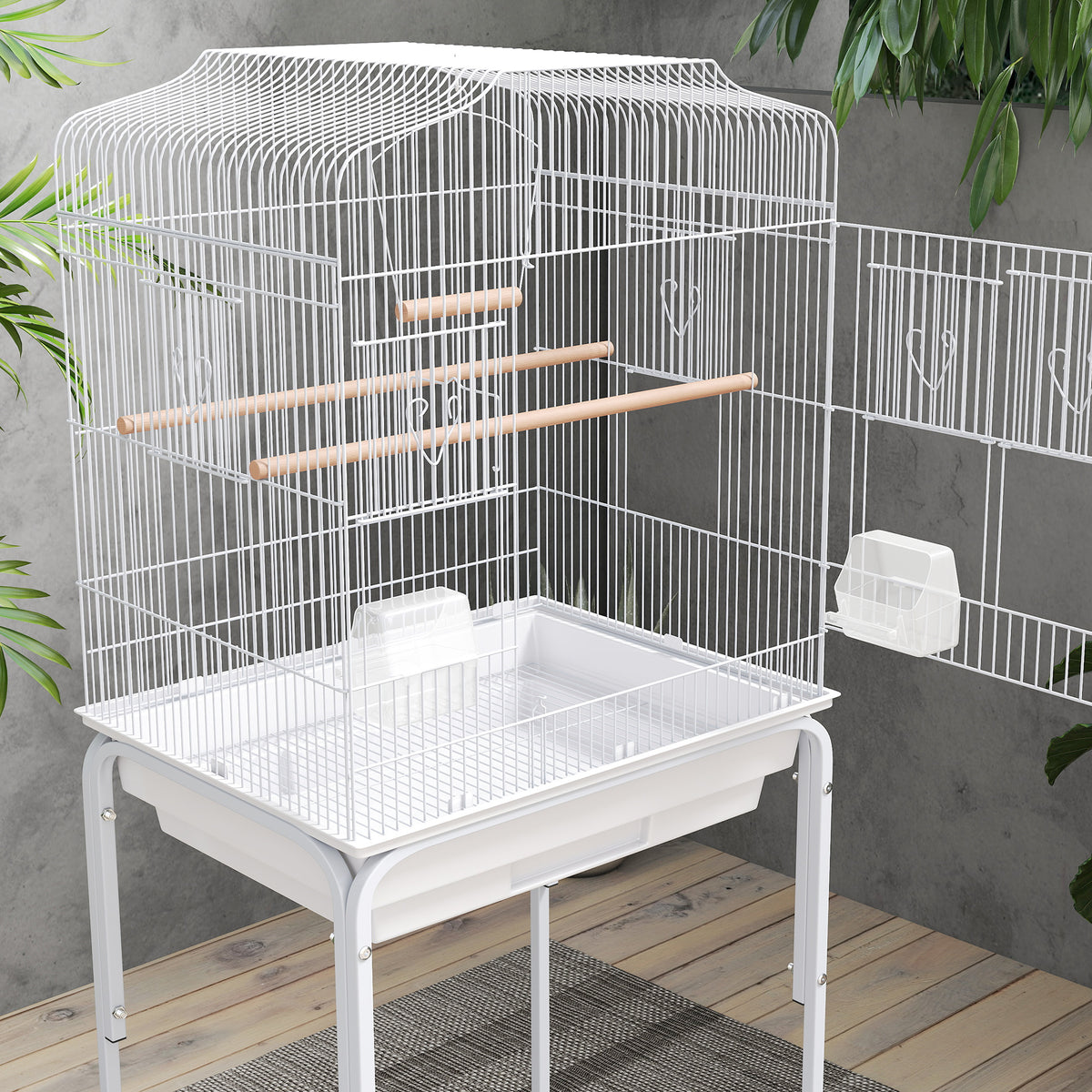 Jaula Para Pájaros Pawhut Acero, Madera Blanco 46.5x36x124 Cm_3
