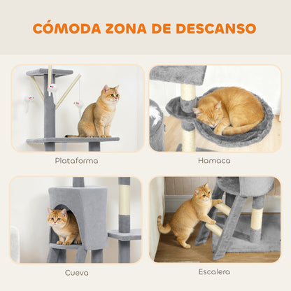 Pawhut Árbol Rascador Para Gatos Grande Altura 134 Cm Con 6 Postes De Sisal Gris_4