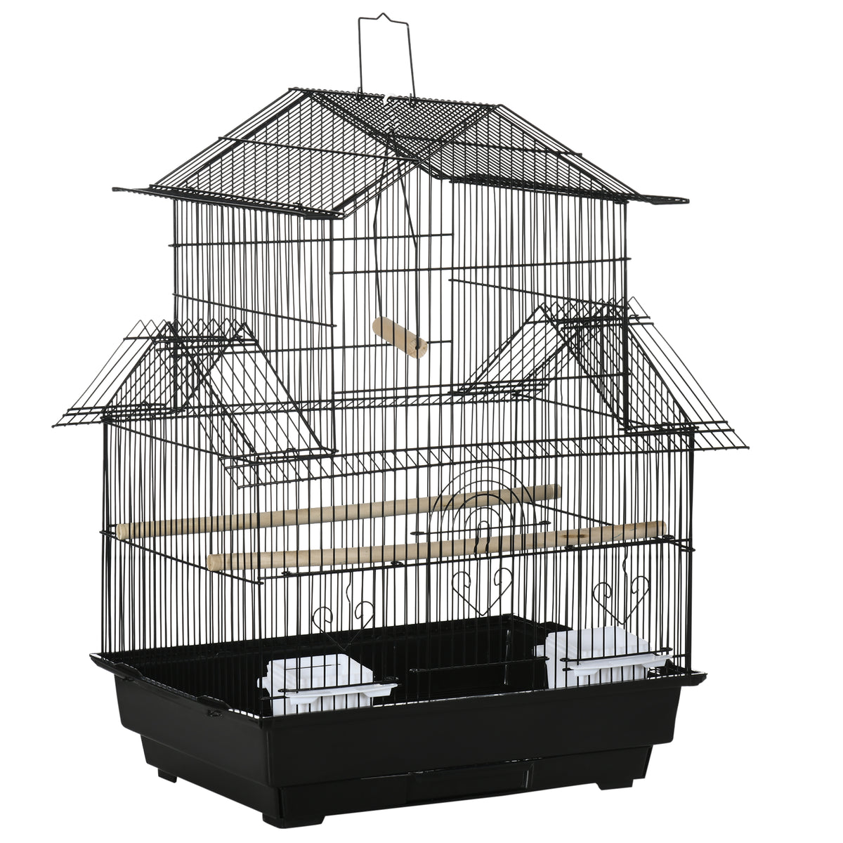 Jaula Para Pájaros Con 5 Puertas 2 Comederos Pawhut 50,5x41x63cm Negro_0