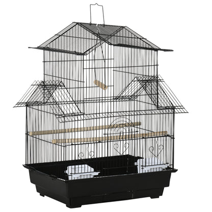 Jaula Para Pájaros Con 5 Puertas 2 Comederos Pawhut 50,5x41x63cm Negro_0