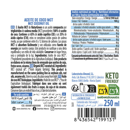 Aceite de Coco MCT Bio NaturGreen 250 ml