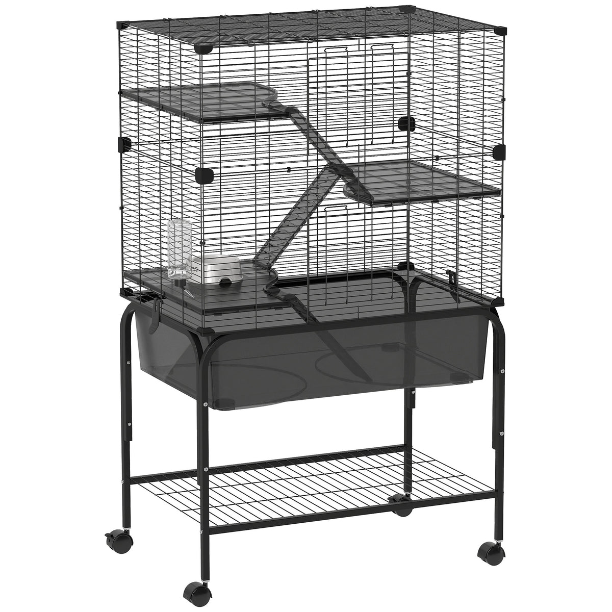Jaula Animales Pequeños Pawhut Acero, Pet Negro 73x47x123 Cm D51-490v01bk_0