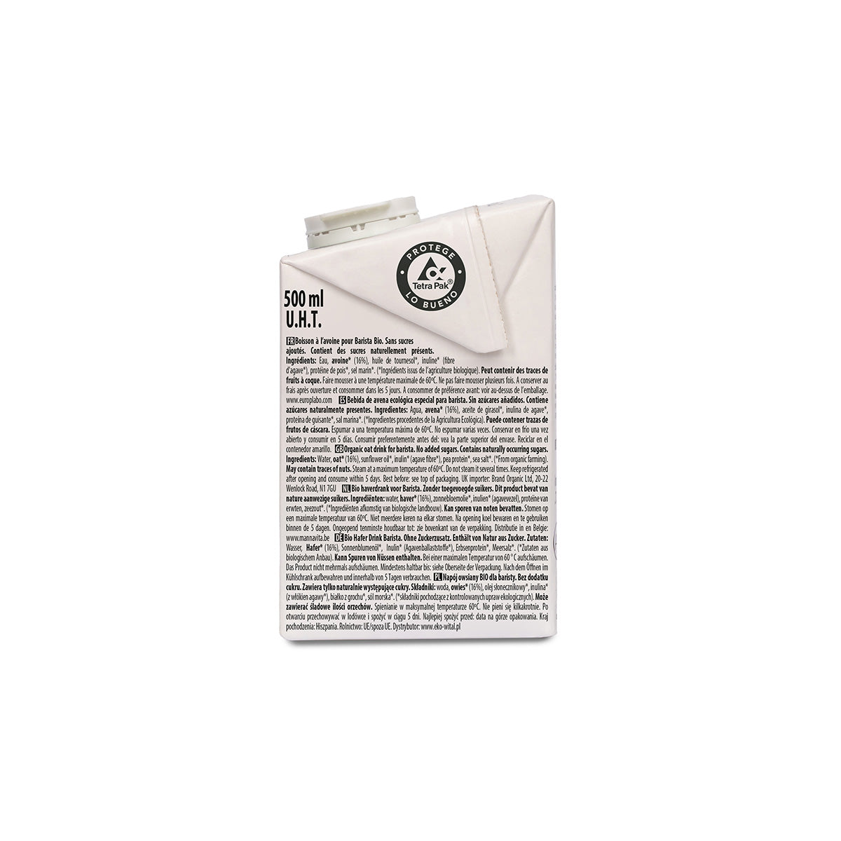 Bebida Vegetal de Avena Barista Sin Azúcar Bio ECOMIL 500 ml