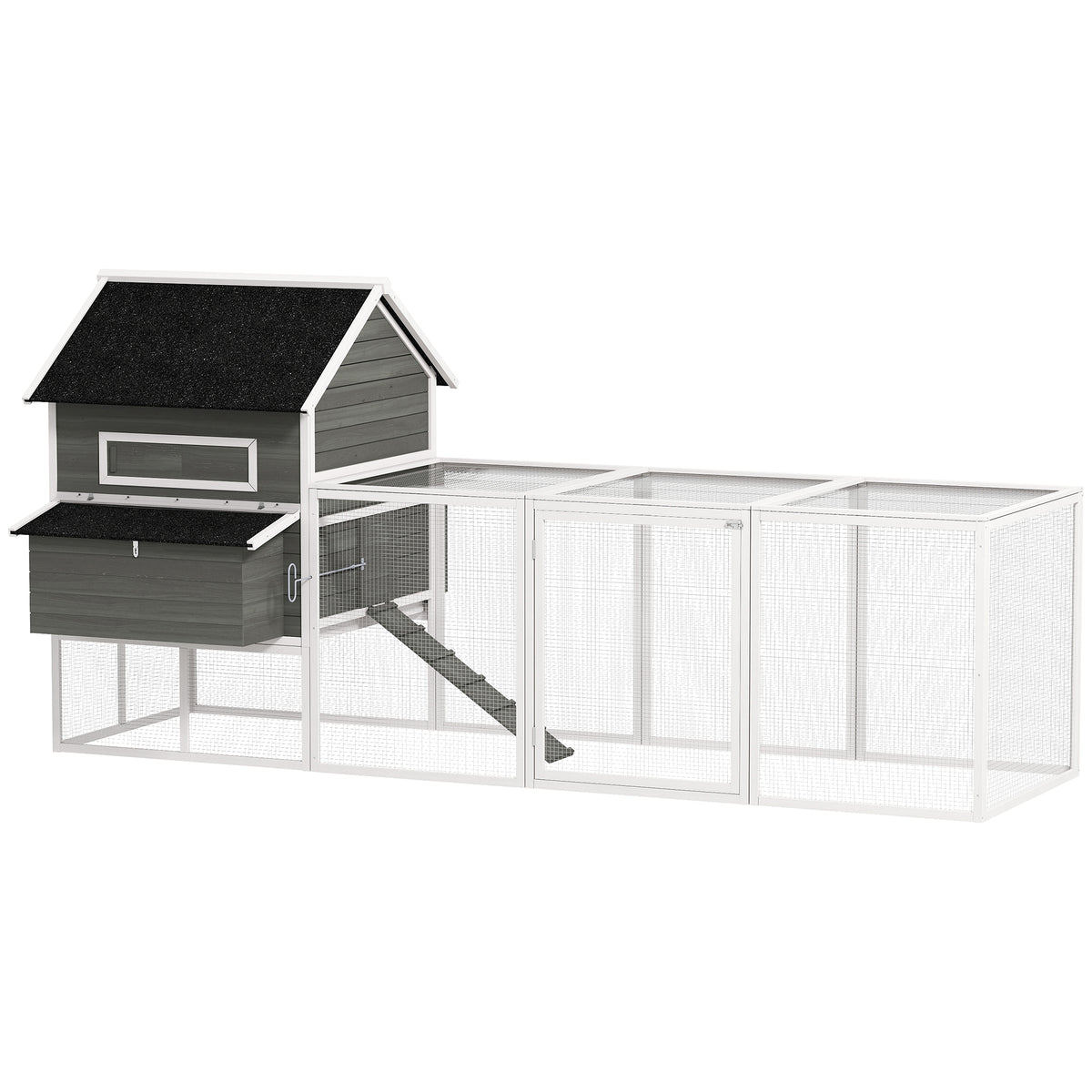 Gallinero Pawhut Madera De Abeto Gris Oscuro 347x160x150 Cm_0