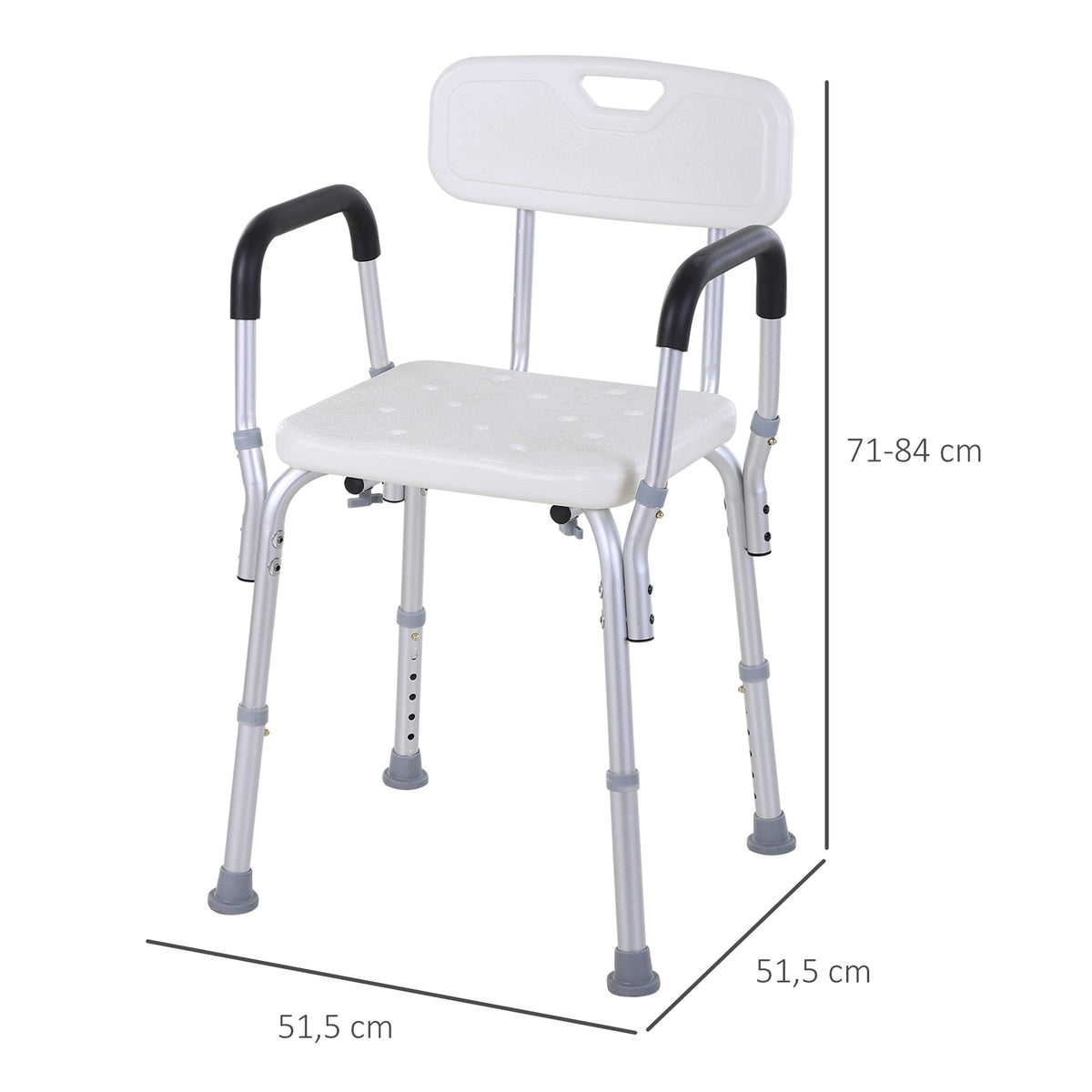 Silla Para Ducha Homcom Aleación De Aluminio Blanco 51,5x51,5x84 Cm_2