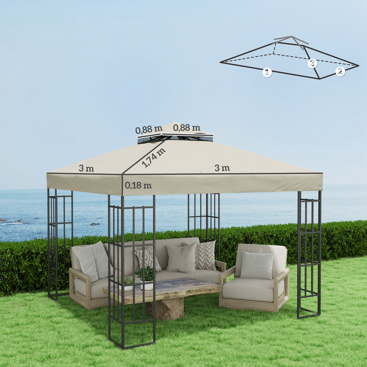 Techo De Repuesto Outsunny Tela Oxford Crema 300x300 Cm_2