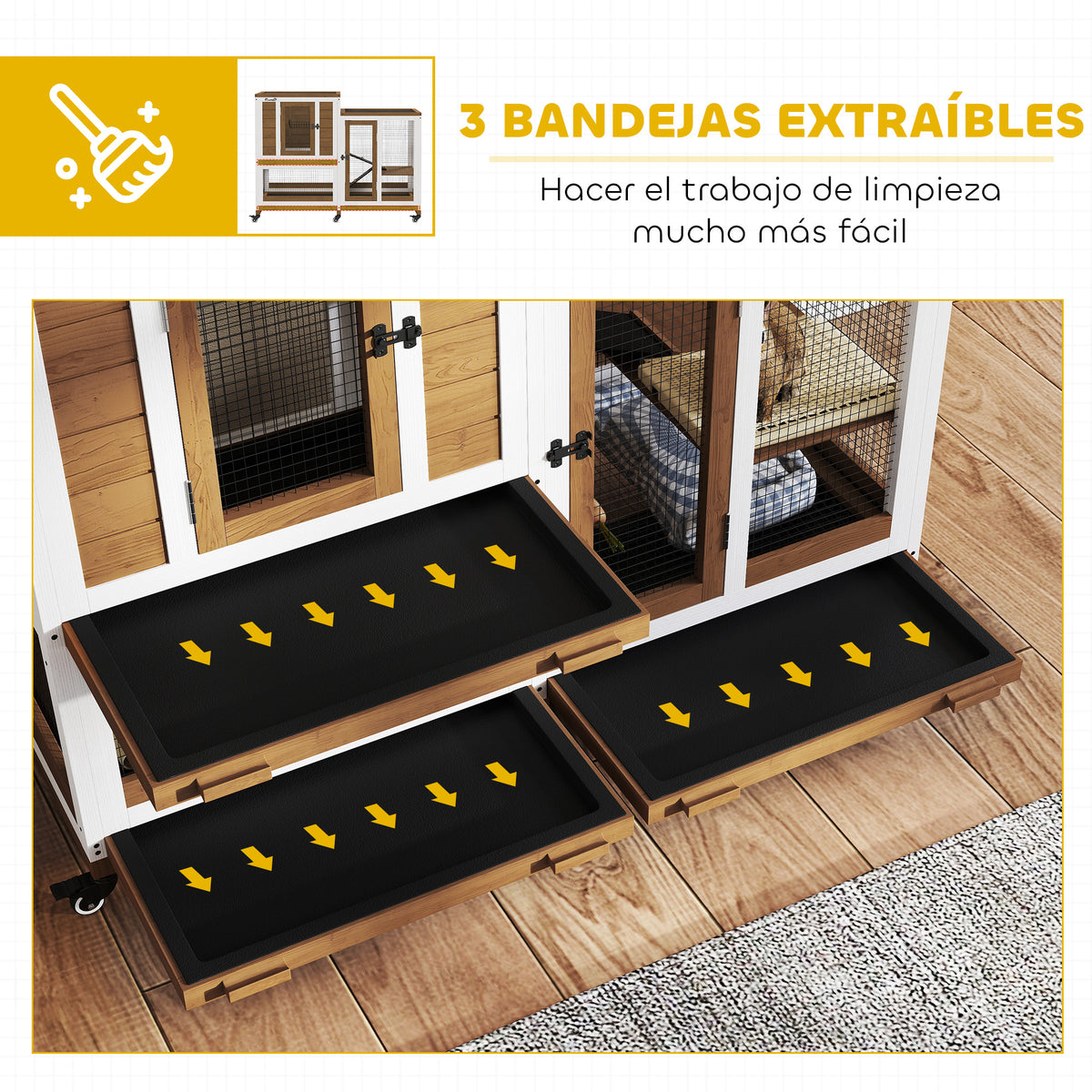 Conejera De Madera Pawhut Madera De Abeto, Acero Marrón Y Blanco 110x50x86 Cm_5