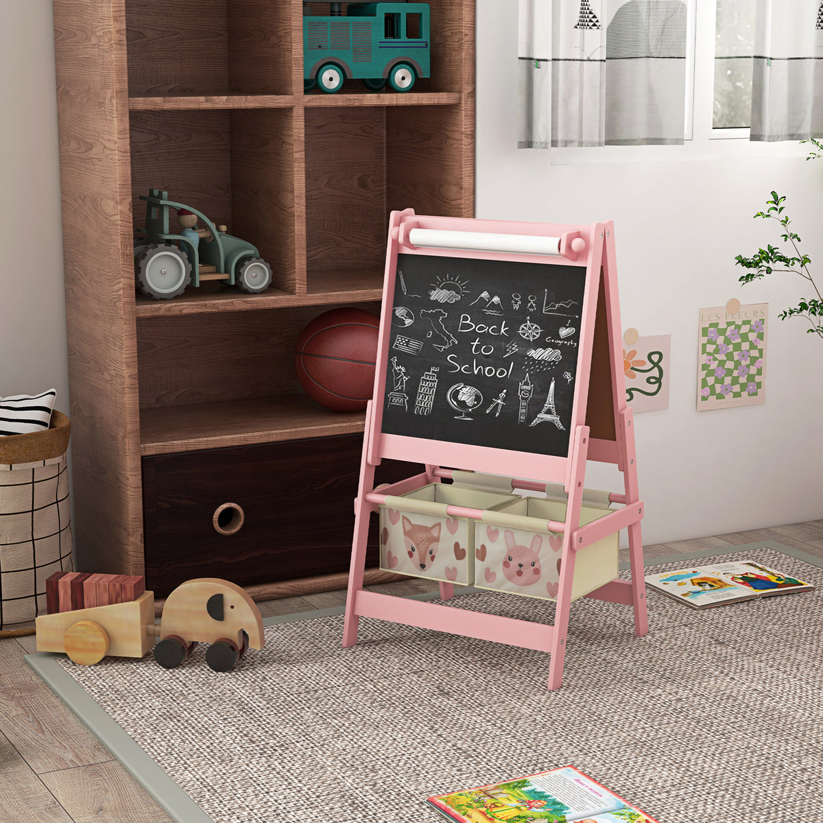 Caballete Para Niños Aiyaplay Mdf, Madera De Pino Rosa 54x46.5x93 Cm_1
