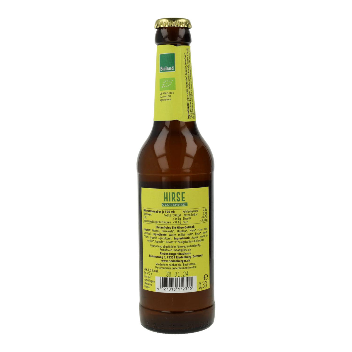Cerveza Sin Gluten Riedenburger 33cl %4,5 vol.