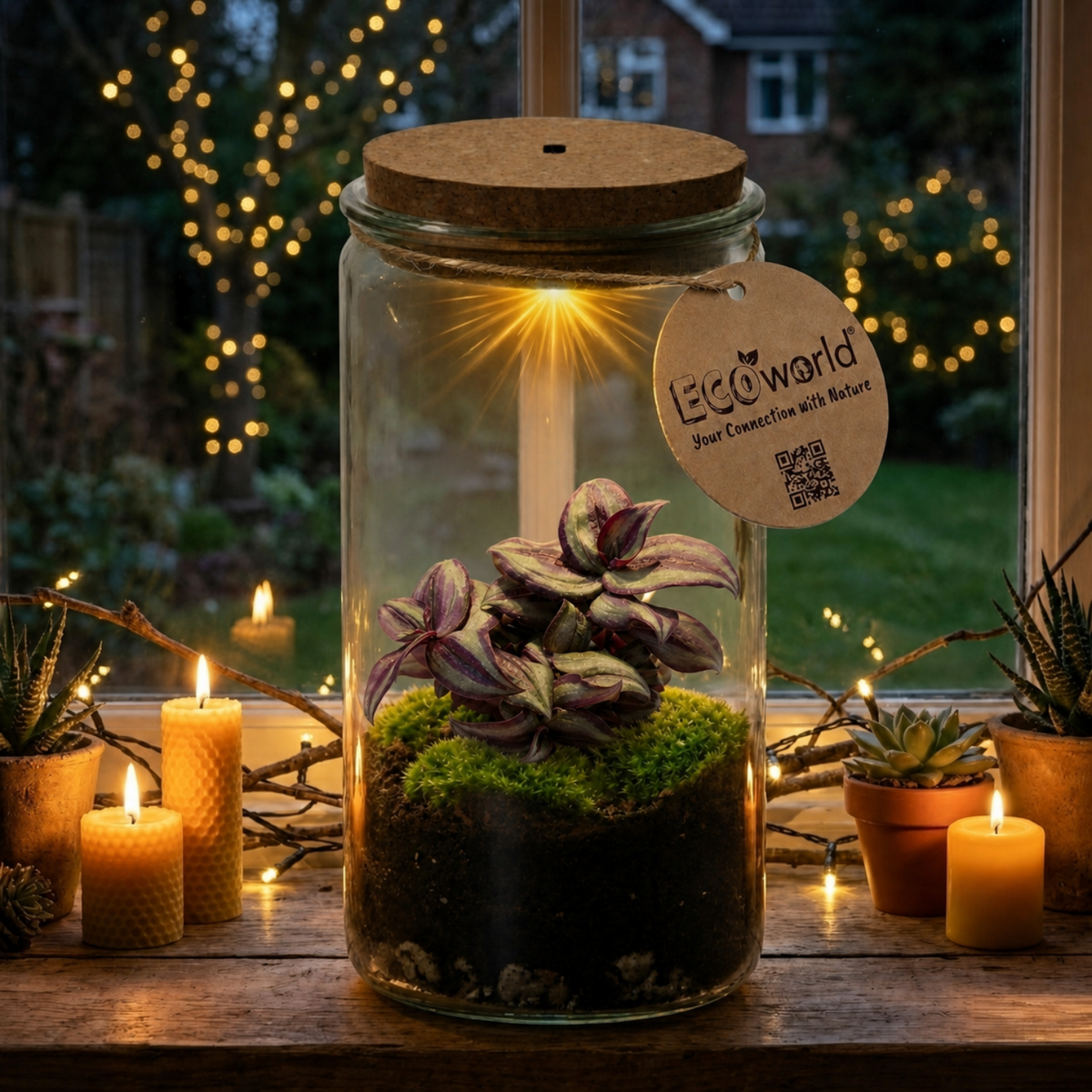 Mini Terrario De Plantas Ø11 Cm - Con Luz Led - Ecosistema Cerrado En Cristal_1