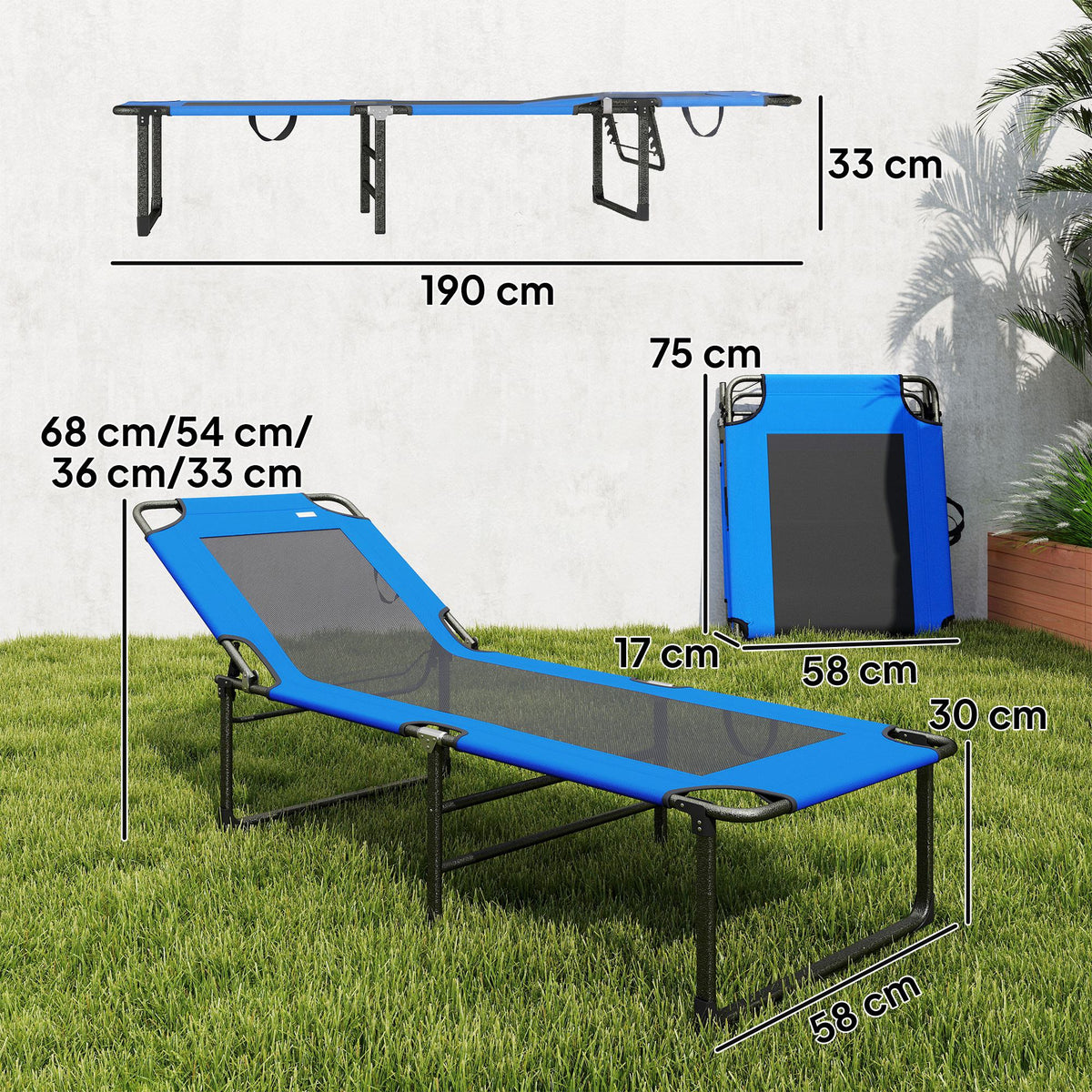 Tumbona Outsunny Acero, Textilene Azul 175x58x68 Cm_2