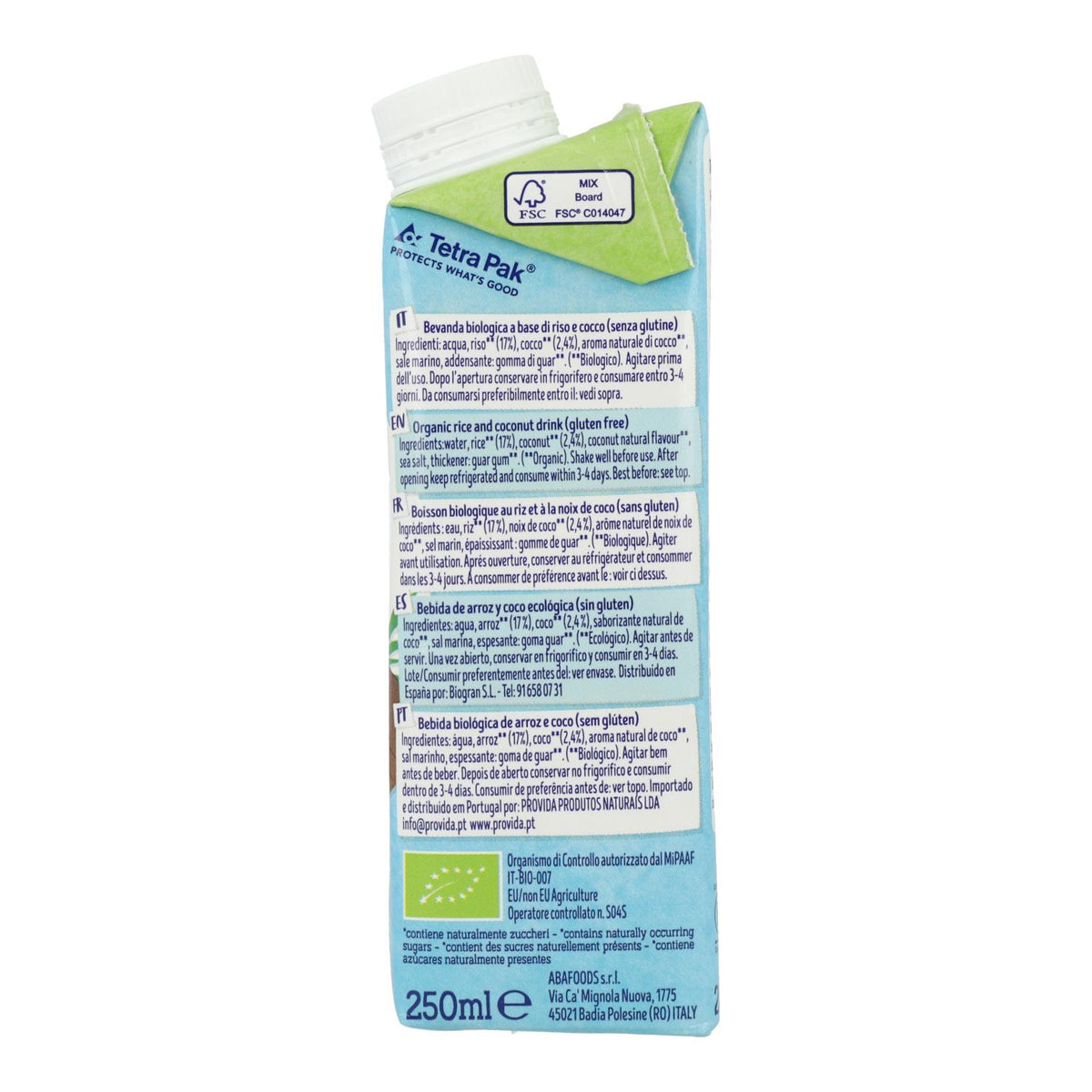 Pack 24 uds Bebida de Arroz y Coco ecológica Bio Isola BIO 250 ml