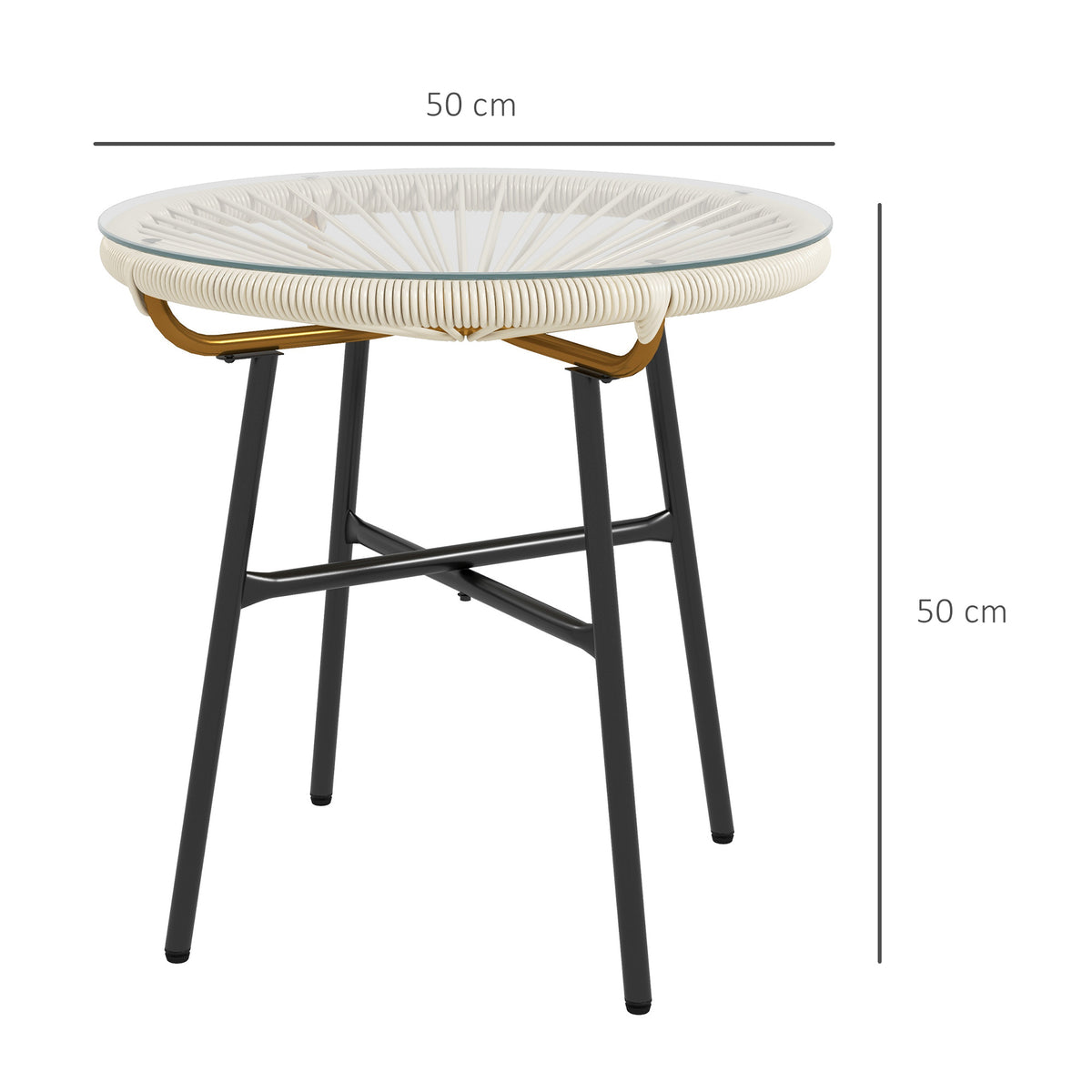 Mesa De Ratán Outsunny Ratán De Pe, Vidrio Templado Crema 50x50x50 Cm_2