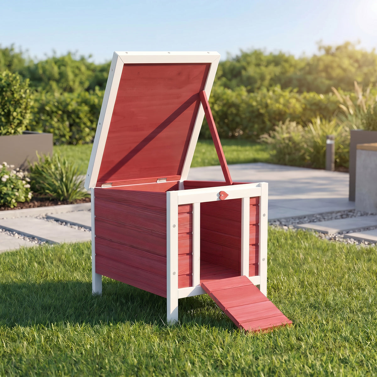Conejera De Madera Exterior Techo Abatible Pawhut 42x51x43 Cm Rojo_1