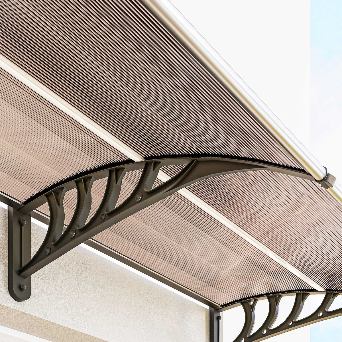 Marquesina Exterior Policarbonato Outsunny 300x96x27 Cm Marrón_3