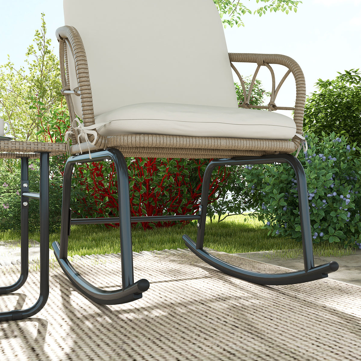 Conjunto De Mecedoras Outsunny Pe, Acero Crema Y Beige 63x82x75 Cm_3